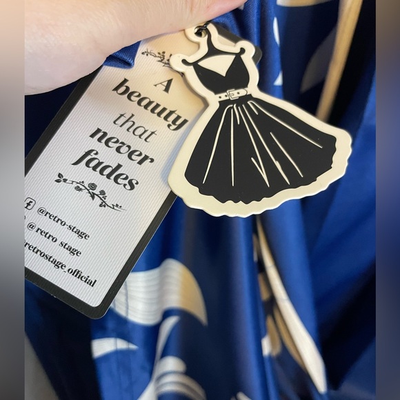 NWT Retro Stage Navy and White Sleeveless Sundress Asymmetrical Strap Size XL - Picture 5 of 11